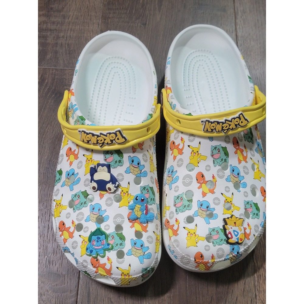 Crocs Classic Pokemon Clogs White Multi Mens 10 Womens 12 Pikachu Jibbitz Charms